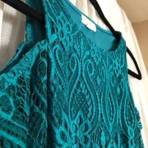 Turquoise Lace Bell Sleeve Dress